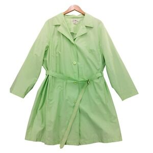 Duck Head Woman Green Cotton Blend Trench‎ Coat Belted Lightweight Jacket 1X